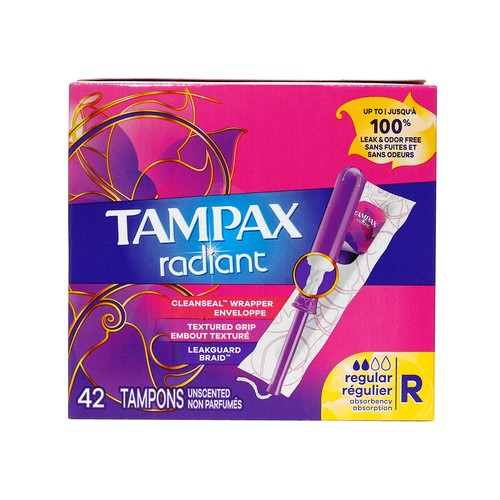Tampax Radiant Tampons Regular Unscented 42 Count