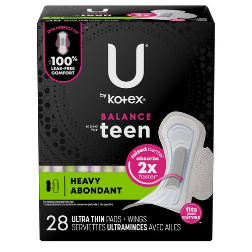U by Kotex Teen Ultra Thin Pad With Wings Extra Absorbency 28 Count