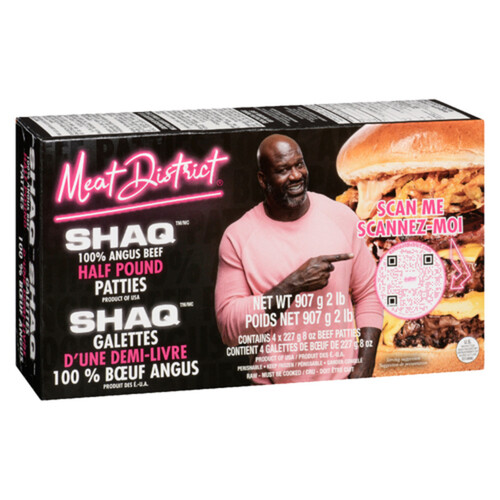 Meat District Frozen Shaq Half Pound Patties 100% Angus Beef 908 g