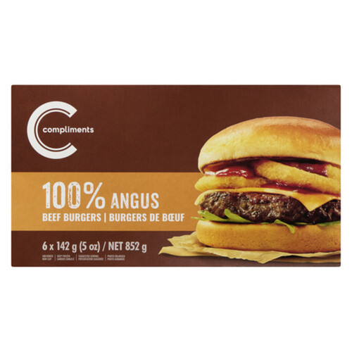 Compliments Frozen Beef Burger 100% Angus 6 x 142 g