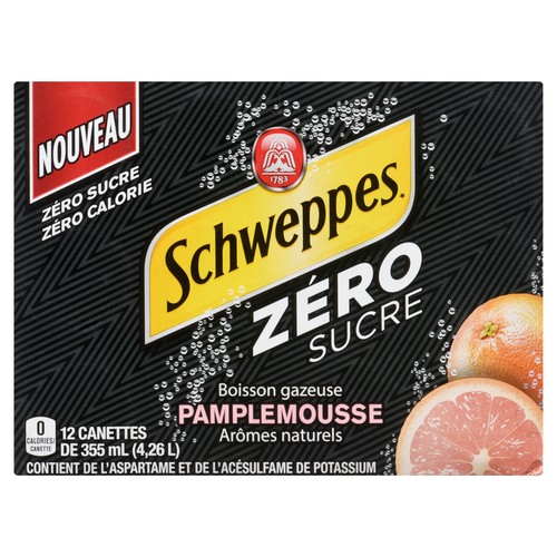Schweppes Soft Drink Zero Sugar Grapefruit 12 x 355 ml (cans)
