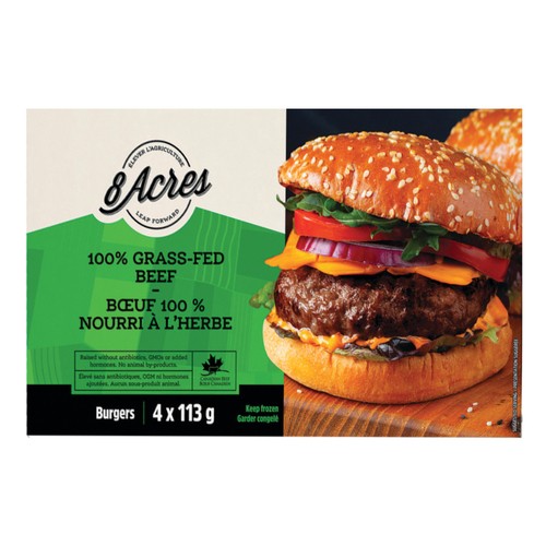 8 Acres Frozen Grass Fed Beef Burgers 4 x 113 g