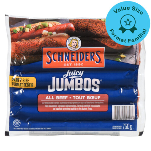 Schneiders Juicy Jumbos Hot Dogs All Beef Family Pack 750 g