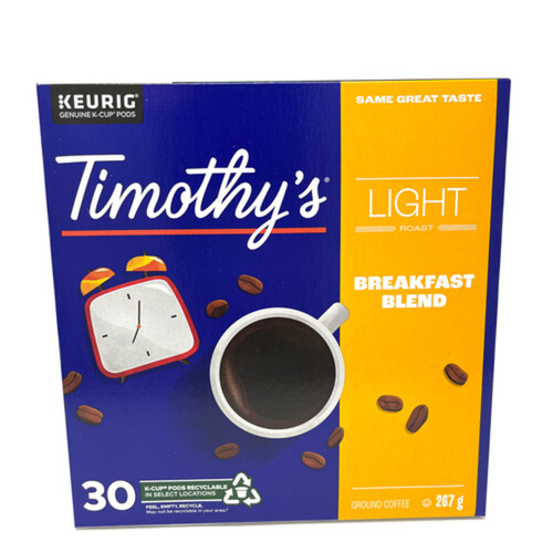 Timothy's World Coffee Pods Breakfast Blend Light K-Cups 30 Count