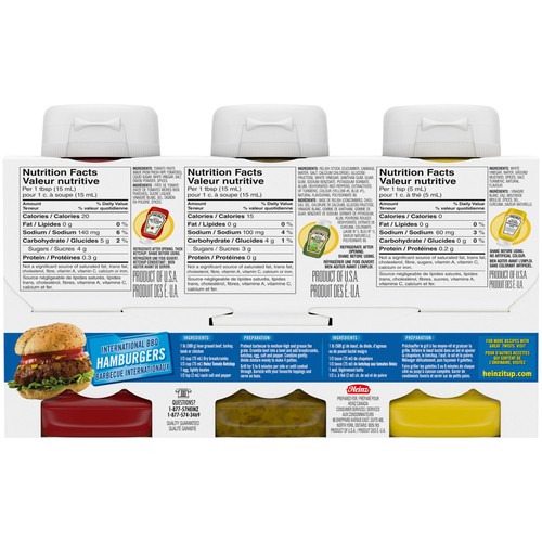 Heinz Condiment Pack Yellow Mustard Sweet Relish & Tomato Ketchup 3 x 375 ml