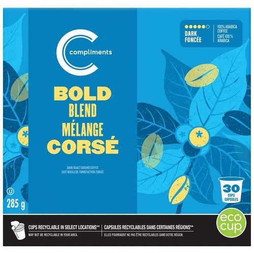 Compliments Coffee Pods Bold Blend Dark Roast 30 Cups 285 g