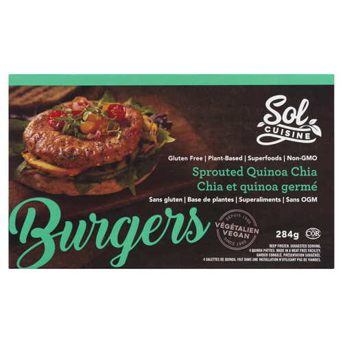 Sol Cuisine Frozen Vegan Burgers Sprouted Quinoa Chia 284 g