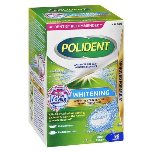 Polident Antibacterial Daily Denture Cleanser Whitening Tablets Mint Fresh 96 Count