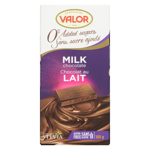 Valor Milk Chocolate Bar No Sugar Added 100 g