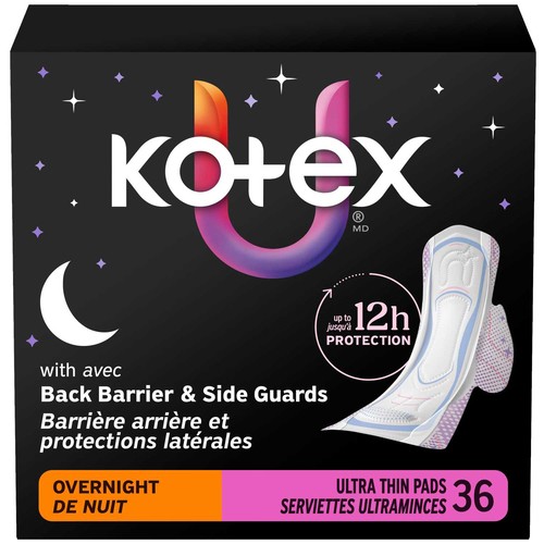 Kotex Ultra Thin Overnight Pads With Wings Heavy Absorbency 36 Count