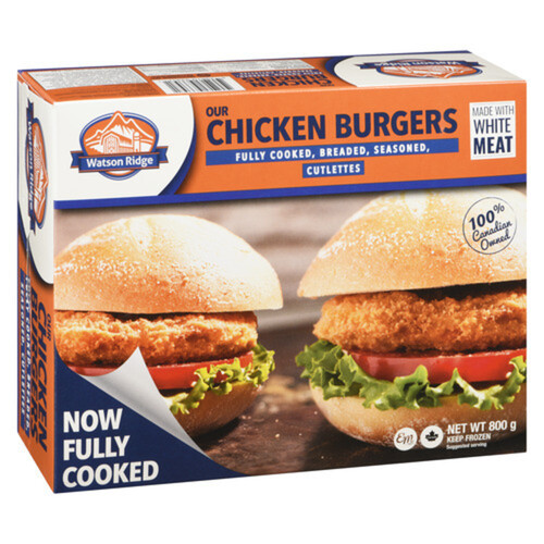 Watson Ridge Frozen Chicken Burger Breaded Fully Cooked 800 g