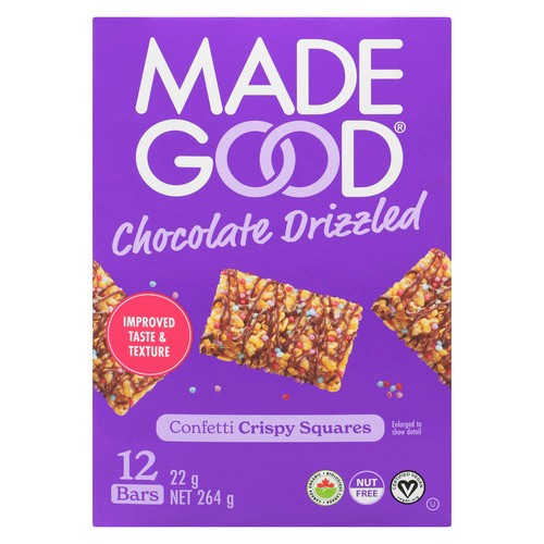MadeGood Confetti Crispy Squares Chocolate Drizzled 12 x 22 g