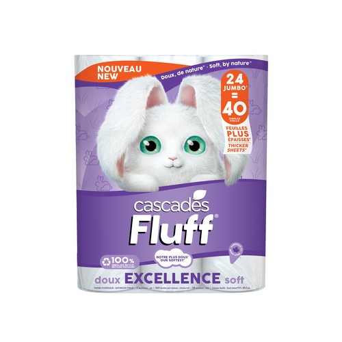 Cascades Fluff Ultra Soft Double Excellence Toilet Paper 24 Jumbo Rolls x 220 Sheets