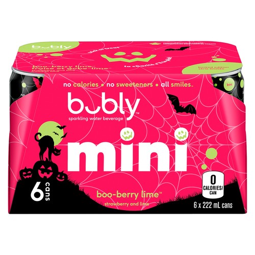 Bubly Mini Sparkling Water Boo-Berry Lime 6 x 222 ml (cans)