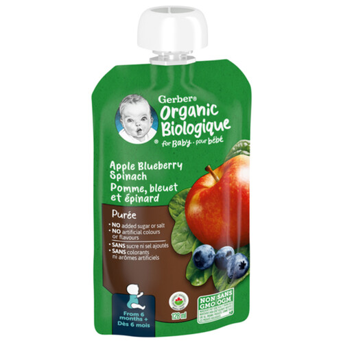 Gerber Organic Purée Apple Blueberries Spinach 128 ml
