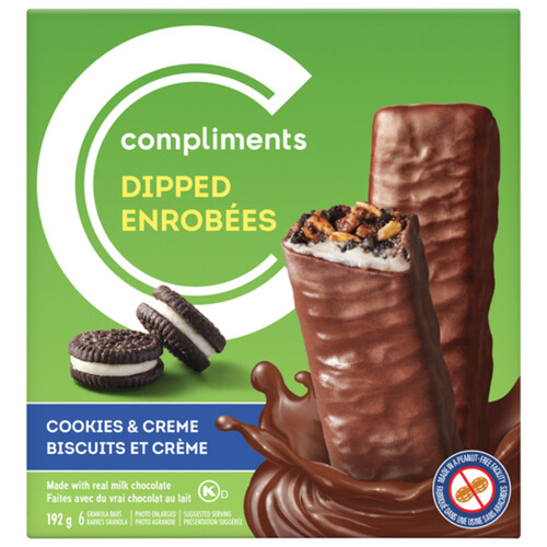 Compliments Peanut-Free Dipped Granola Bar Cookies & Cream 192 g