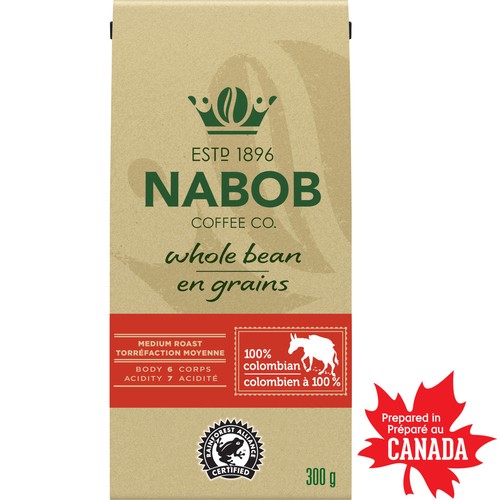 Nabob Whole Bean Coffee 100% Colombian Medium Roast 300 g