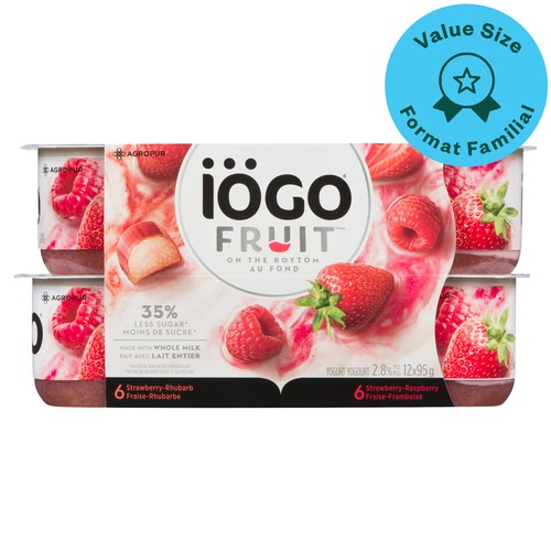 Iögo  2.8% Yogurt Fruit On The Bottom Strawberry-Raspberry & Strawberry-Rhubarb 12 x 95 g