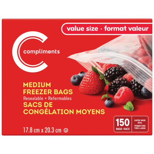 Compliments Resealable Freezer Bag Medium 150 Count