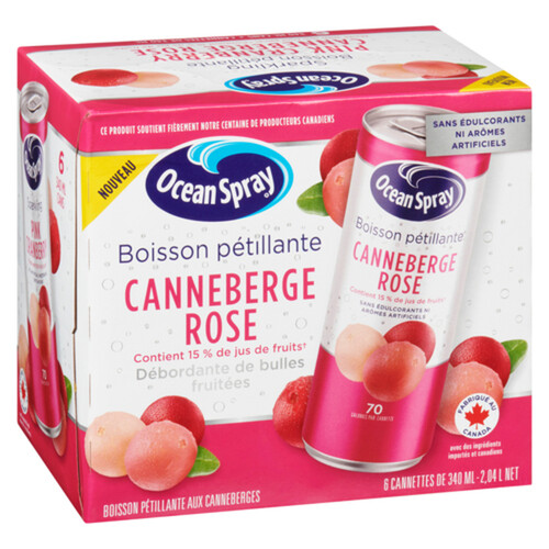 Ocean Spray Sparkling Juice Pink Cranberry 6 x 340 ml (cans)