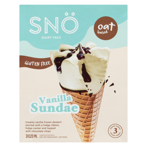 SNO Dairy-Free Vegan Frozen Dessert Vanilla Sundae 3 x 120 ml