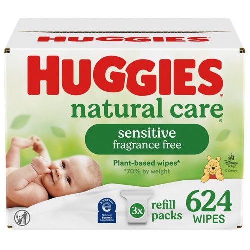 Huggies Baby Wipes Natural Care Sensitive Unscented Refill 3 Pack 624 Count
