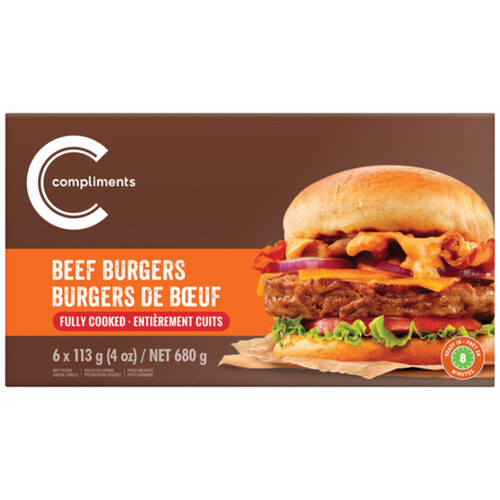 Compliments Frozen Beef Burgers Fully Cooked 6 x 113 g