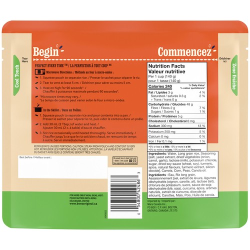 Ben's Original Bistro Express Rice Vegetable Medley Family Size 490 g