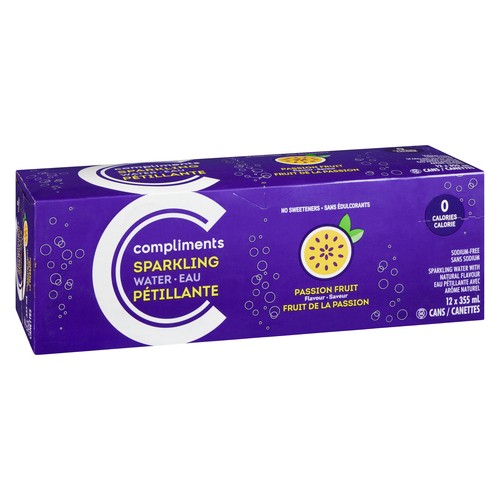 Compliments Sparkling Water Passion Fruit 12 x 355 ml (cans)