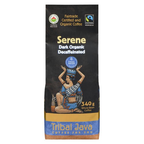 Tribal Java Organic Whole Bean Coffee Serene Dark Decaffeinated 340 g