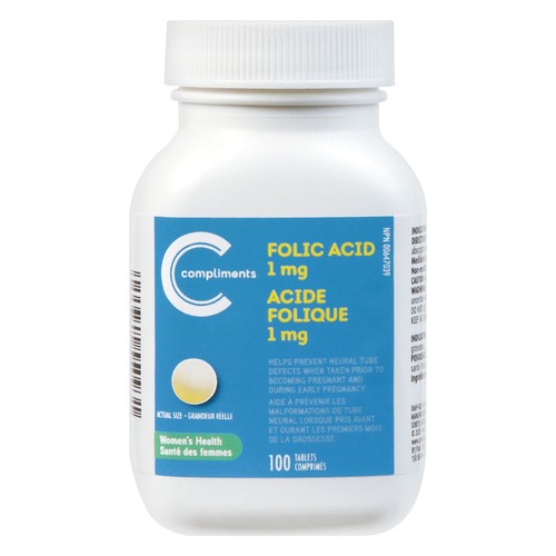 Compliments Folic Acid 1 mg Tablets 100 Count