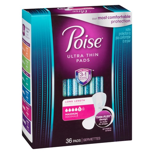 Poise Ultra Thin Maximum Absorbency Pads Long 36 Count