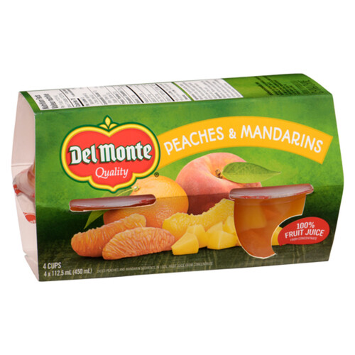 Del Monte Fruit Cups In Fruit Syrup Peach & Mandarin 4 x 112.5 ml