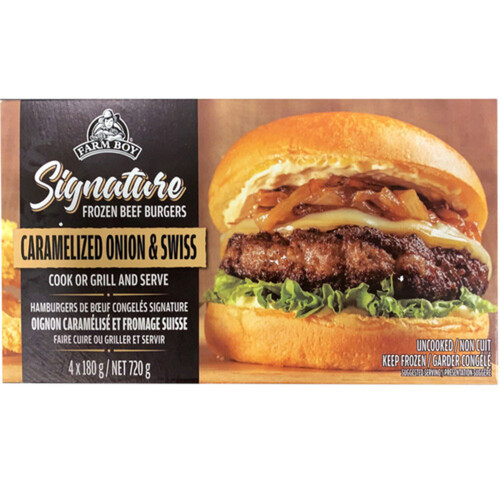 Farm Boy Signature Frozen Beef Burger Caramelized Onion & Swiss 720 g