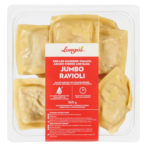 Longo's Ravioli Asiago Cheese & Basil Grilled Sundried Tomato Jumbo 365 g