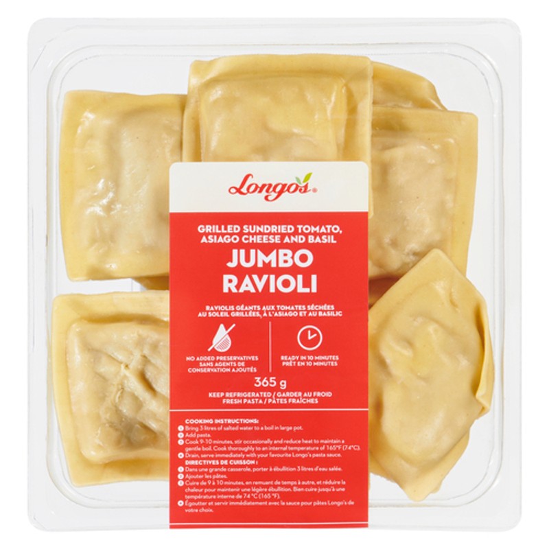 Longo's Ravioli Asiago Cheese & Basil Grilled Sundried Tomato Jumbo 365 ...