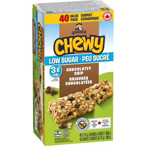 Quaker Chewy Low Sugar Granola Bars Chocolatey Chip Value Pack 40 Pack 960 g