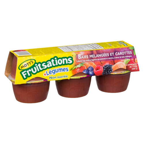 Mott's Fruitsations +Veggies Cups Unsweetened Mixed Berry Carrot 6 x 111 g