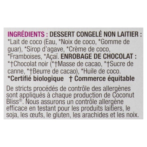 Luna & Larry's Coconut Bliss Gluten-Free Non-Dairy Frozen Dessert Bars Chocolate Raspberry Acai 3 Pack