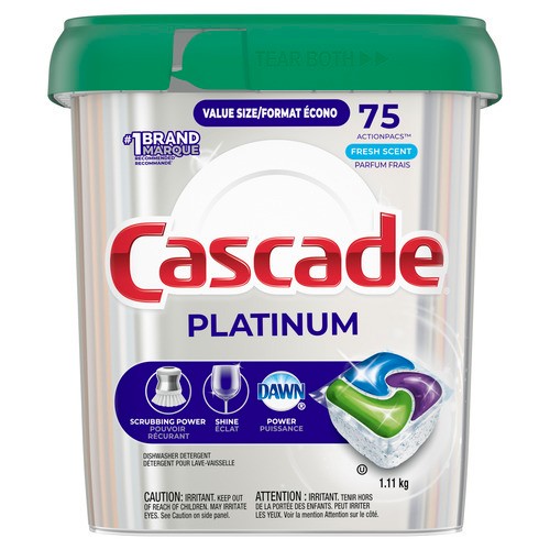 Cascade Platinum Liquid & Powder Dishwasher Detergent Pouch Fresh Scent 75 Count