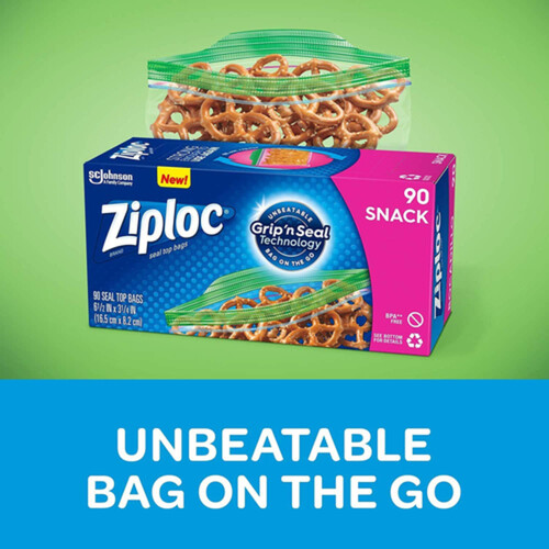 Ziploc Snack Bags Grip 'n Seal Technology 90 Bags
