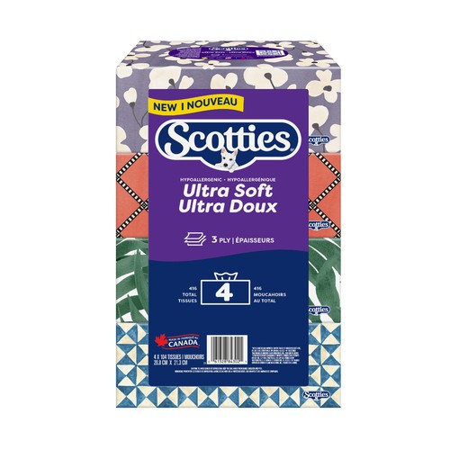 Scotties Ultra Soft Facial Tissue 3-Ply 4 Boxes