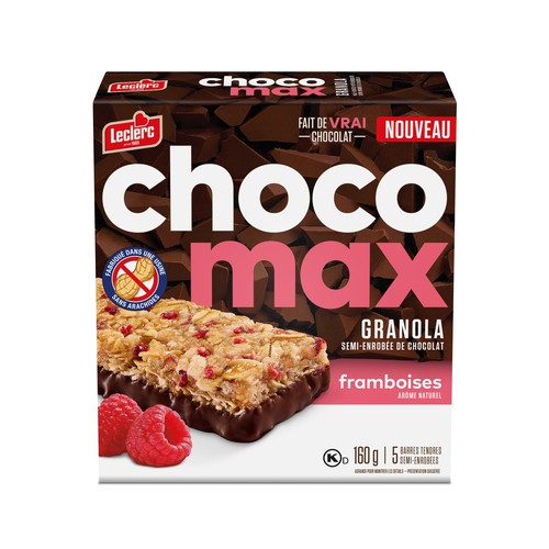 Leclerc Choco Max Chewy Bars Granola Half-Coated with Chocolate Raspberry 160 g