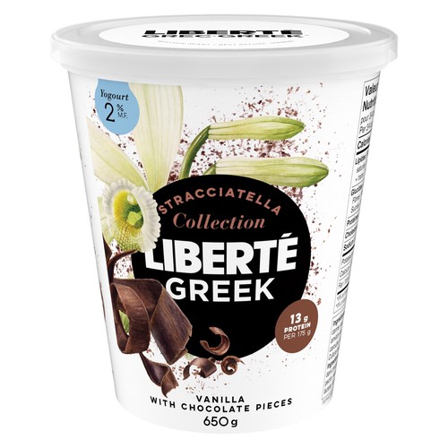Liberté Greek 2% Yogurt Stracciatella Vanilla With Chocolate Pieces 650 g
