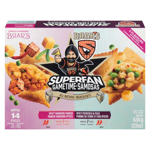 Brar's Superfan Gametime Frozen Samosas Spicy Tandoori Paneer And Potatoes 630 g