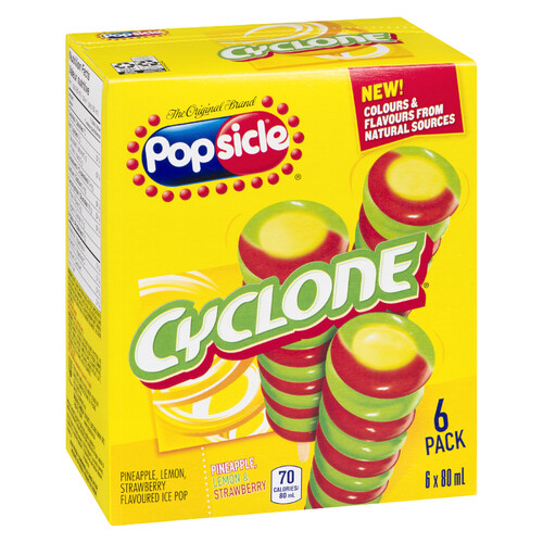 Popsicle Cyclone Water Ice Pineapple Lemon Strawberry Frozen Treat 6 x 80 ml Per Pack