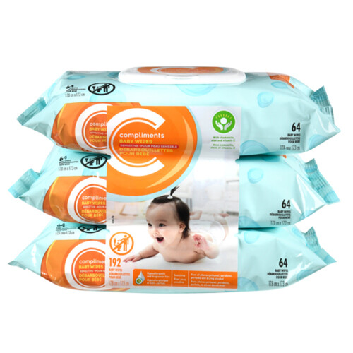 Compliments Sensitive Baby Wipes 192 Count