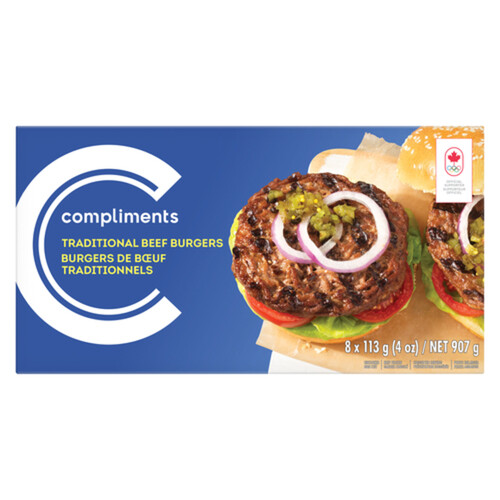 Compliments Frozen Traditional Beef Burgers 8 Patties 907 g