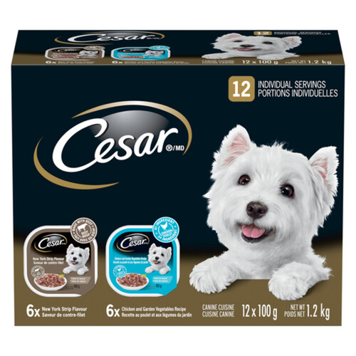 Cesar Adult Wet Dog Food Filets In Sauce New York Strip and Chicken & Vegetable Variety Pack 12 x 100 g