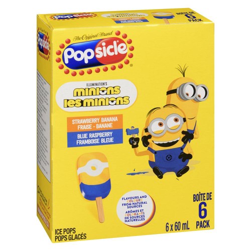 Popsicle Minions Ice Pops Strawberry Banana & Blue Raspberry 6 Count